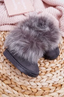 Outlet Boto Dziecięce Botki Śniegowce Z Futerkiem Szare Ariana