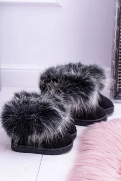 Dziewczęce>Boto Dziecięce Botki Śniegowce Z Futerkiem Czarne Ariana