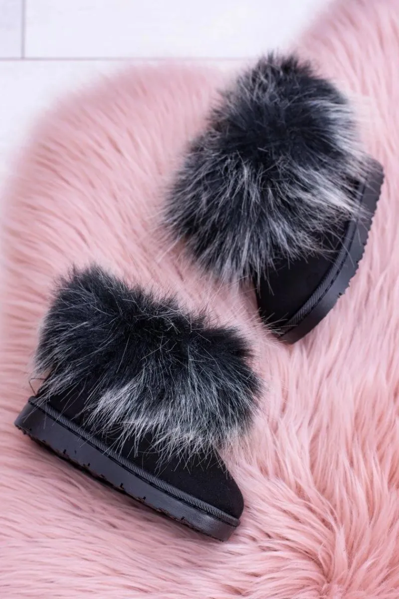 Dziewczęce>Boto Dziecięce Botki Śniegowce Z Futerkiem Czarne Ariana