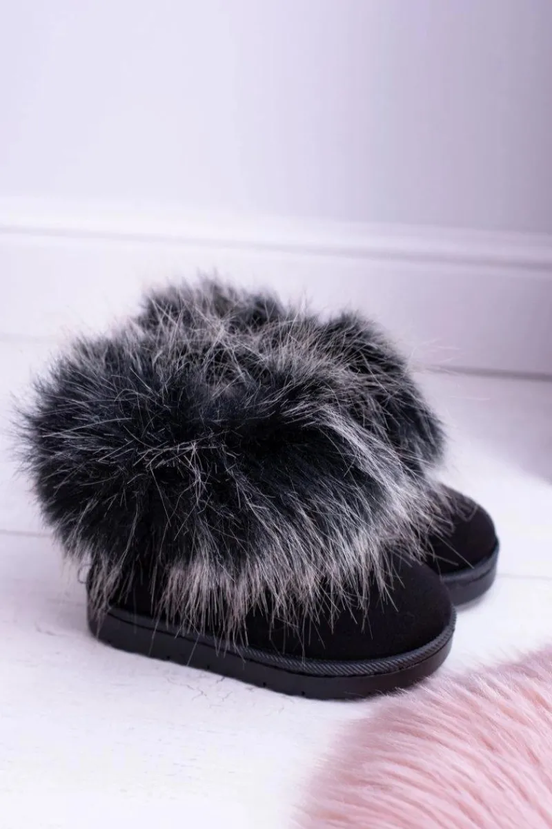 Dziewczęce>Boto Dziecięce Botki Śniegowce Z Futerkiem Czarne Ariana