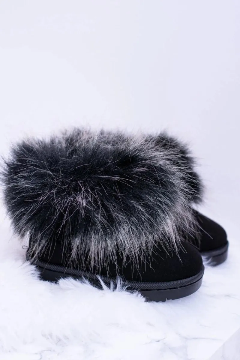 Dziewczęce>Boto Dziecięce Botki Śniegowce Z Futerkiem Czarne Ariana