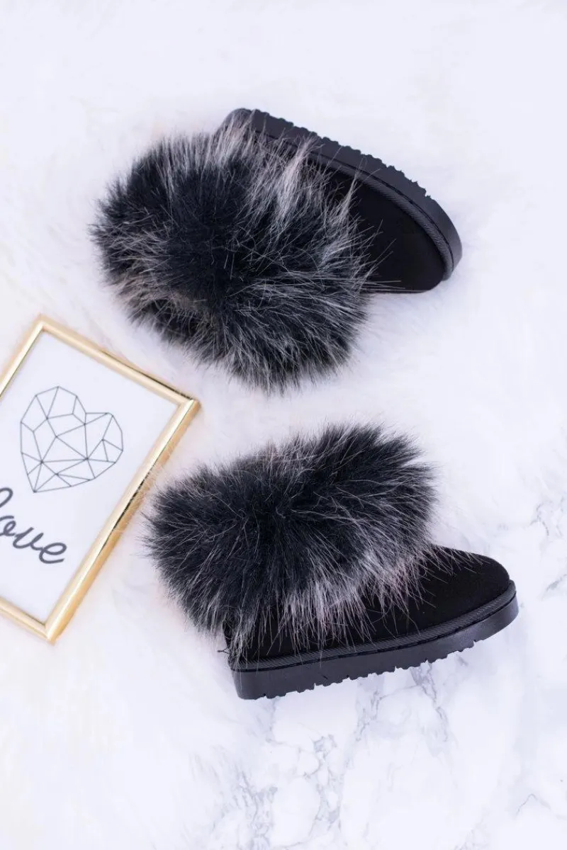 Dziewczęce>Boto Dziecięce Botki Śniegowce Z Futerkiem Czarne Ariana