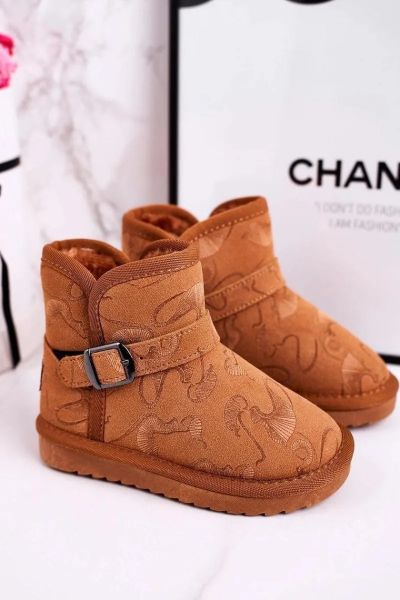 Dziewczęce>Boto Dziecięce Botki Śniegowce Z Futerkiem Brązowe Kawai