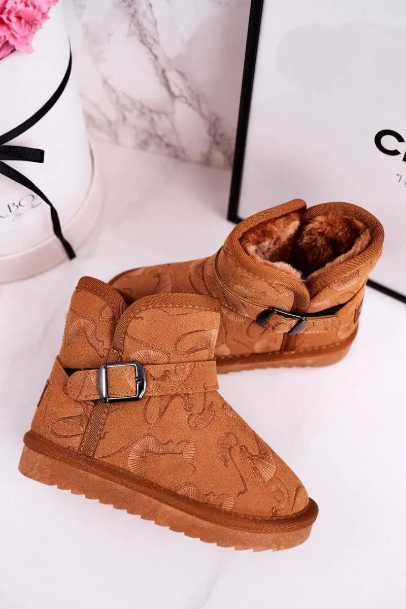 Dziewczęce>Boto Dziecięce Botki Śniegowce Z Futerkiem Brązowe Kawai