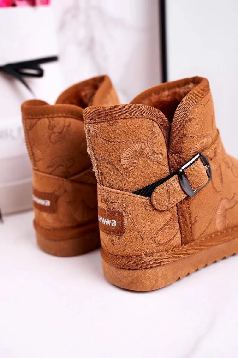 Dziewczęce>Boto Dziecięce Botki Śniegowce Z Futerkiem Brązowe Kawai
