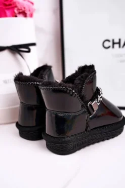 Dziecięce Botki Śniegowce Z Futerkiem Benzynowe Czarne Princess Dzieci Dziewczęce