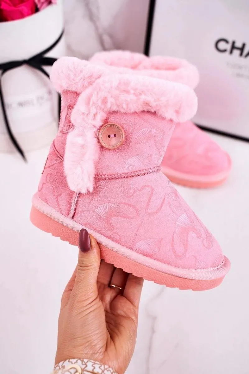Sale Boto Dziecięce Botki Śniegowce Z Futerkiem I Guzikiem Różowe Kawai