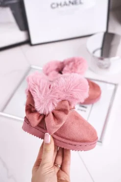 Dziewczęce>Boto Dziecięce botki śniegowce z futerkiem kokardką różowe Vella