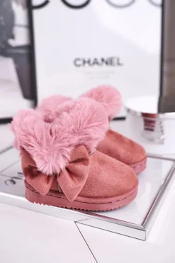 Dziewczęce>Boto Dziecięce botki śniegowce z futerkiem kokardką różowe Vella
