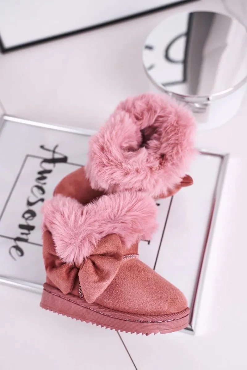 Dziewczęce>Boto Dziecięce botki śniegowce z futerkiem kokardką różowe Vella