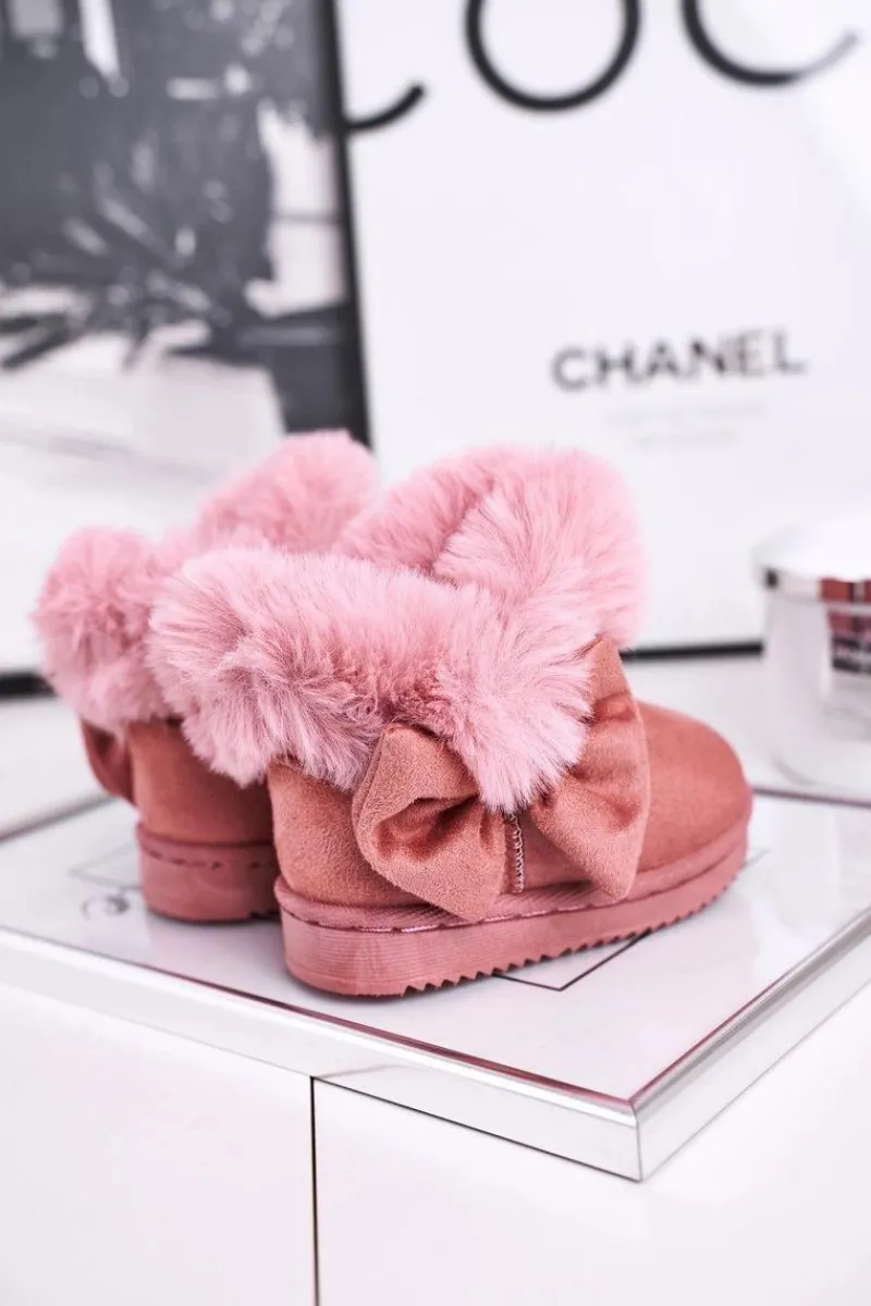 Dziewczęce>Boto Dziecięce botki śniegowce z futerkiem kokardką różowe Vella