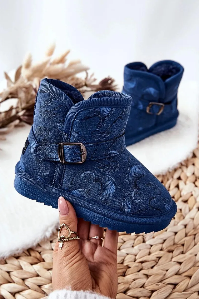 Discount Dziecięce Botki Śniegowce Z Futerkiem Granatowe Kawai Dzieci Dziewczęce