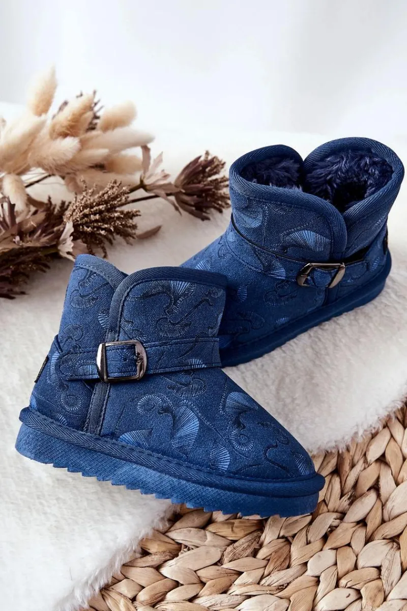 Discount Dziecięce Botki Śniegowce Z Futerkiem Granatowe Kawai Dzieci Dziewczęce