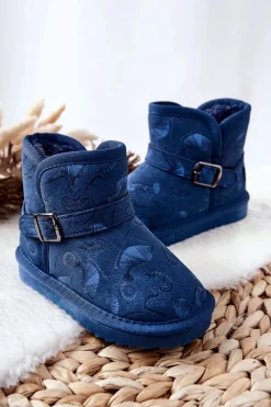 Discount Dziecięce Botki Śniegowce Z Futerkiem Granatowe Kawai Dzieci Dziewczęce