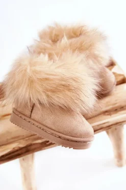 Boto Dziecięce Botki Śniegowce Z Futerkiem Beżowe Ariana Beżowy
