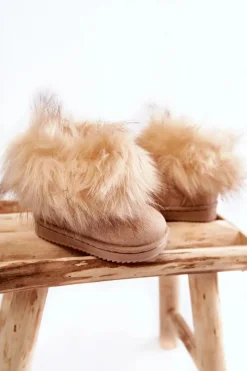 Boto Dziecięce Botki Śniegowce Z Futerkiem Beżowe Ariana Beżowy