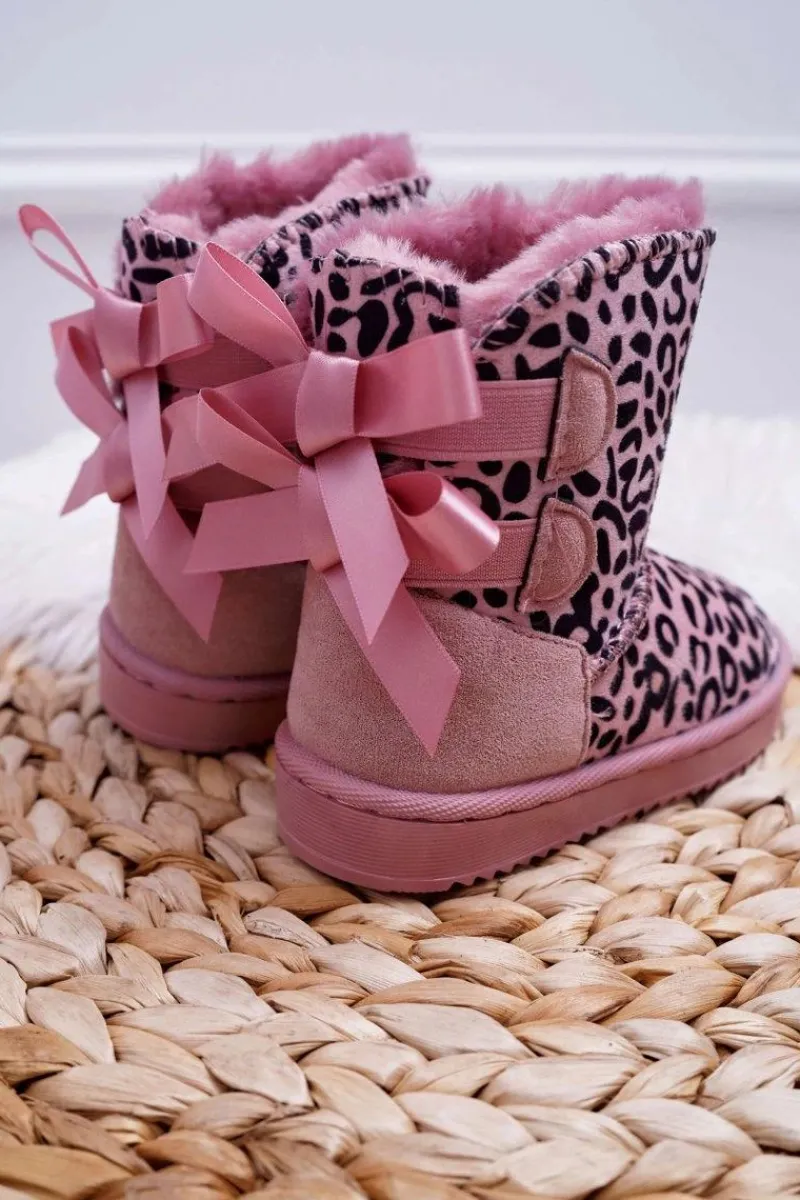 Dziewczęce>Boto Dziecięce Botki Śniegowce Z Futerkiem Różowe Fiona