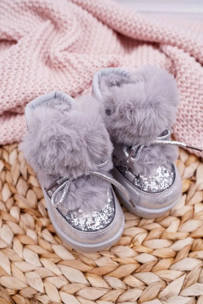 Best Boto Dziecięce Botki Śniegowce Z Futerkiem Srebrne Minnie Mouse