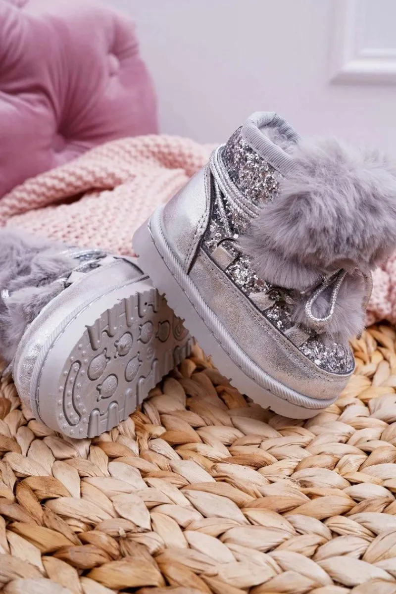 Best Boto Dziecięce Botki Śniegowce Z Futerkiem Srebrne Minnie Mouse