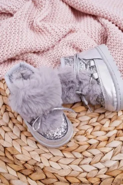 Best Boto Dziecięce Botki Śniegowce Z Futerkiem Srebrne Minnie Mouse