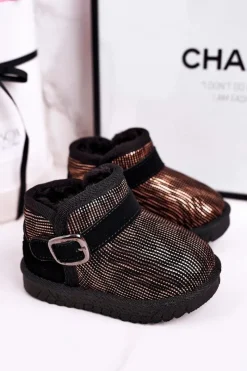 Best Dziecięce Botki Śniegowce Z Futerkiem Złoto Czarne Dreamy Dzieci Dziewczęce