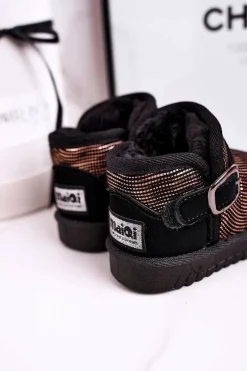 Best Dziecięce Botki Śniegowce Z Futerkiem Złoto Czarne Dreamy Dzieci Dziewczęce