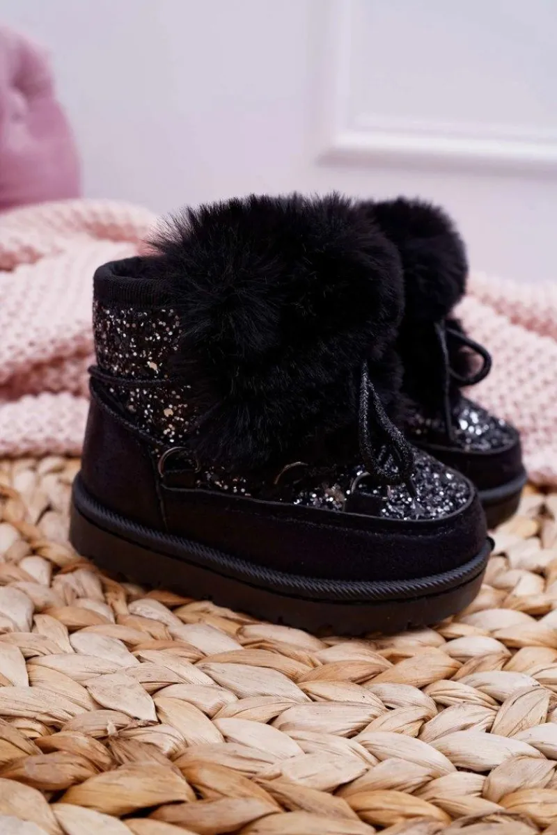 Dziewczęce>Boto Dziecięce Botki Śniegowce Z Futerkiem Czarne Minnie Mouse