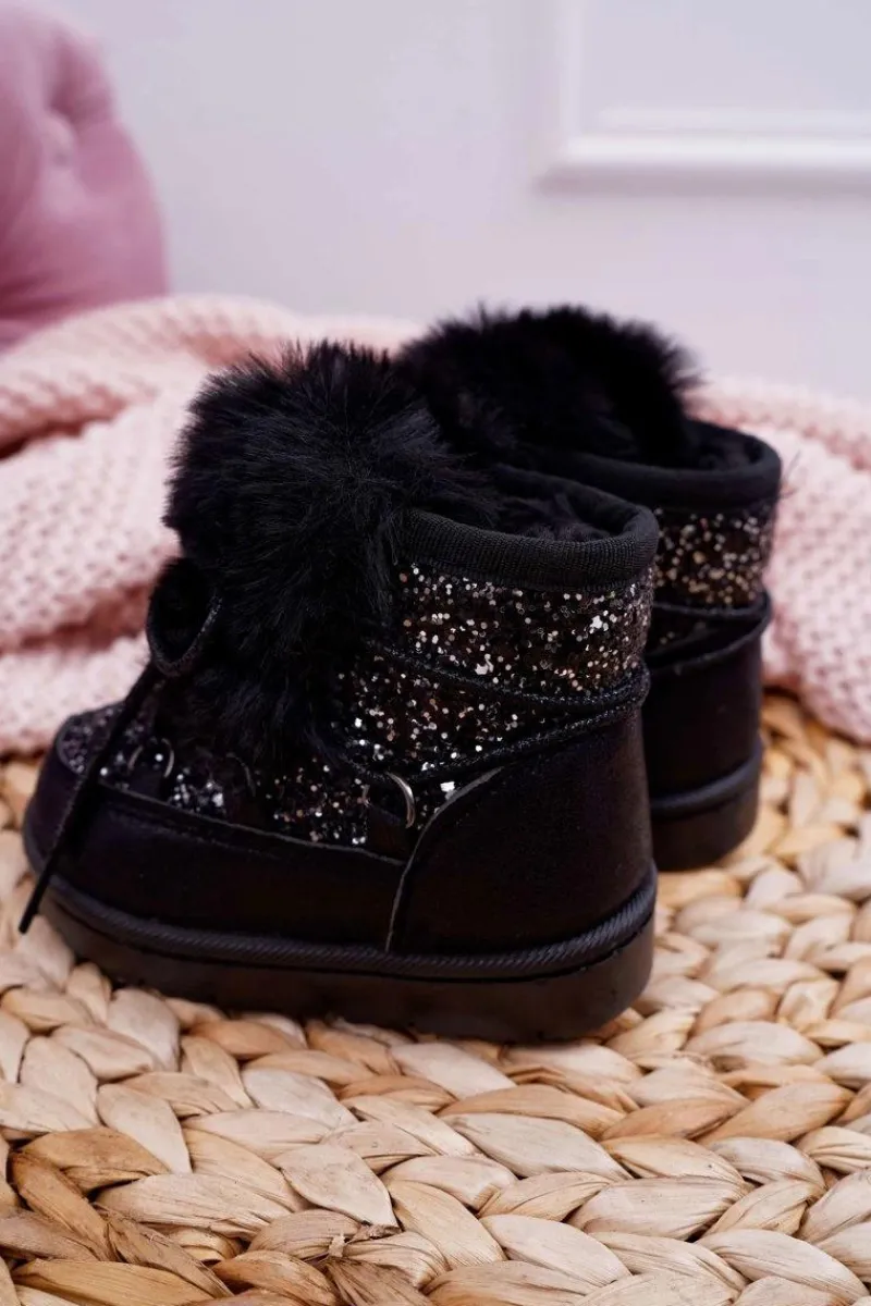 Dziewczęce>Boto Dziecięce Botki Śniegowce Z Futerkiem Czarne Minnie Mouse