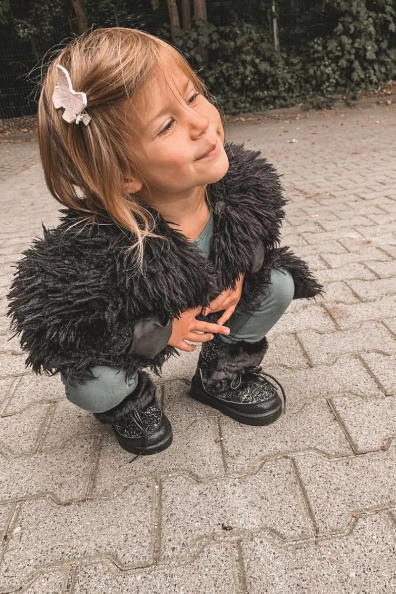 Dziewczęce>Boto Dziecięce Botki Śniegowce Z Futerkiem Czarne Minnie Mouse