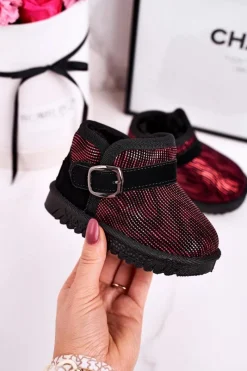 Dziewczęce>Boto Dziecięce Botki Śniegowce Z Futerkiem Czerwone Czarne Dreamy