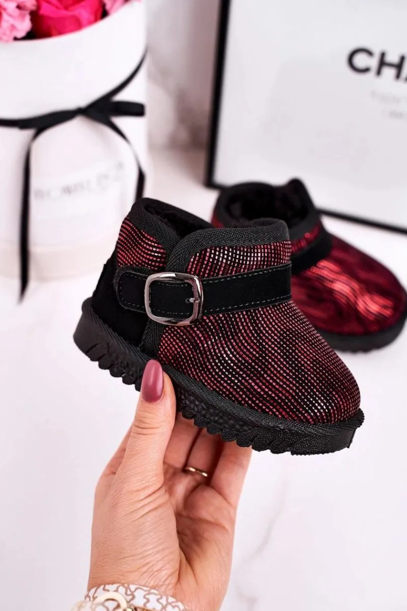 Dziewczęce>Boto Dziecięce Botki Śniegowce Z Futerkiem Czerwone Czarne Dreamy