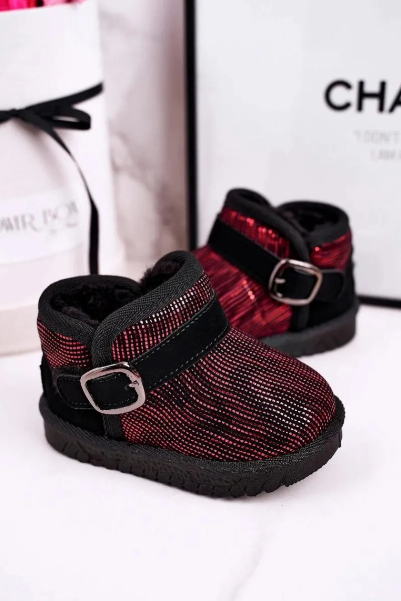 Dziewczęce>Boto Dziecięce Botki Śniegowce Z Futerkiem Czerwone Czarne Dreamy