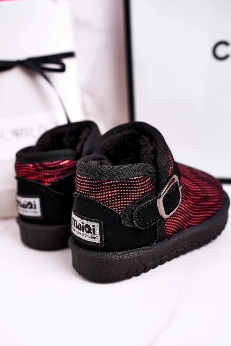 Dziewczęce>Boto Dziecięce Botki Śniegowce Z Futerkiem Czerwone Czarne Dreamy