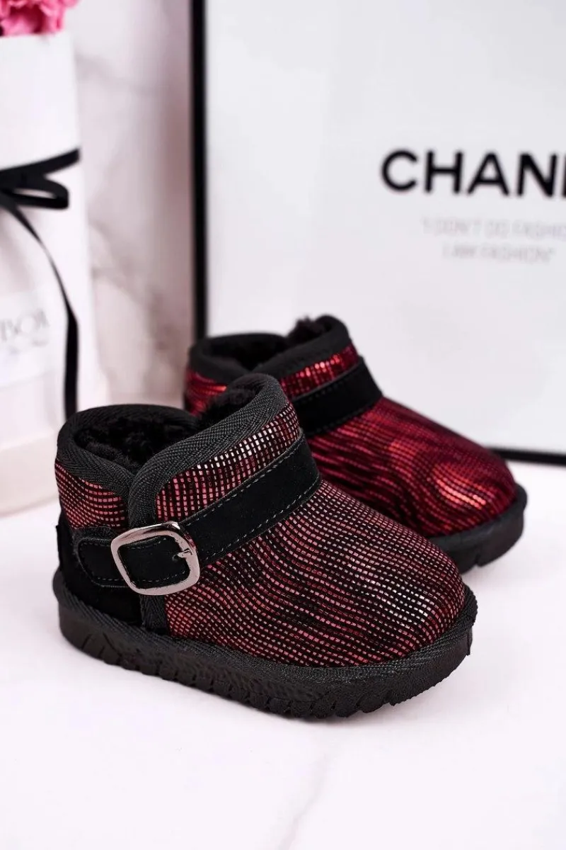 Dziewczęce>Boto Dziecięce Botki Śniegowce Z Futerkiem Czerwone Czarne Dreamy