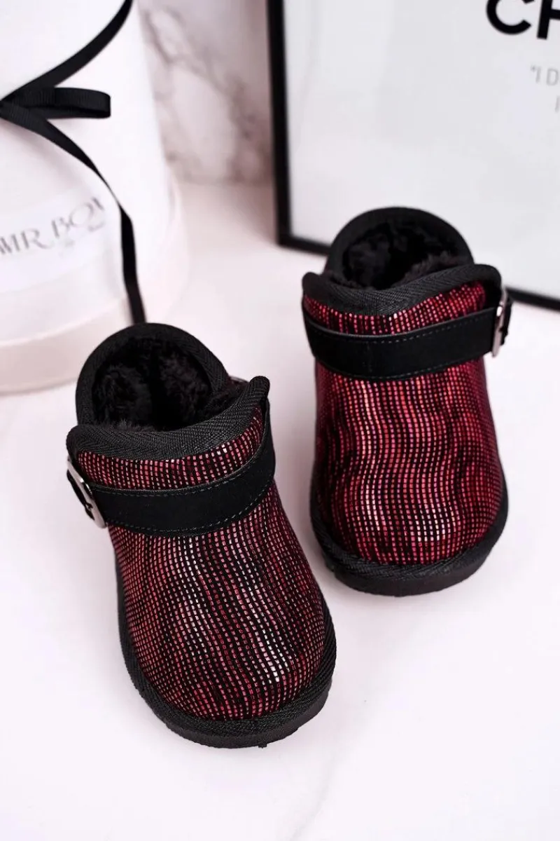 Dziewczęce>Boto Dziecięce Botki Śniegowce Z Futerkiem Czerwone Czarne Dreamy