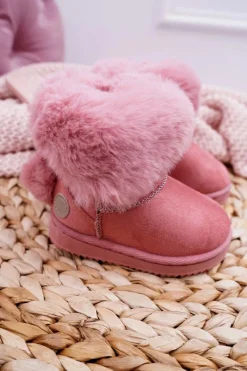 Clearance Dziecięce Botki Śniegowce z Futerkiem Różowe Kiks Dzieci Dziewczęce