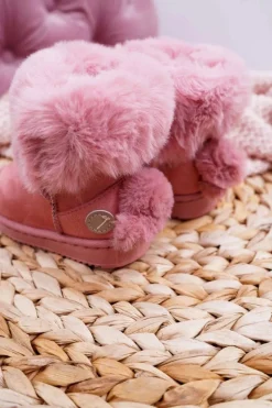 Clearance Dziecięce Botki Śniegowce z Futerkiem Różowe Kiks Dzieci Dziewczęce