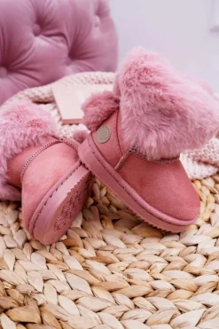 Clearance Dziecięce Botki Śniegowce z Futerkiem Różowe Kiks Dzieci Dziewczęce