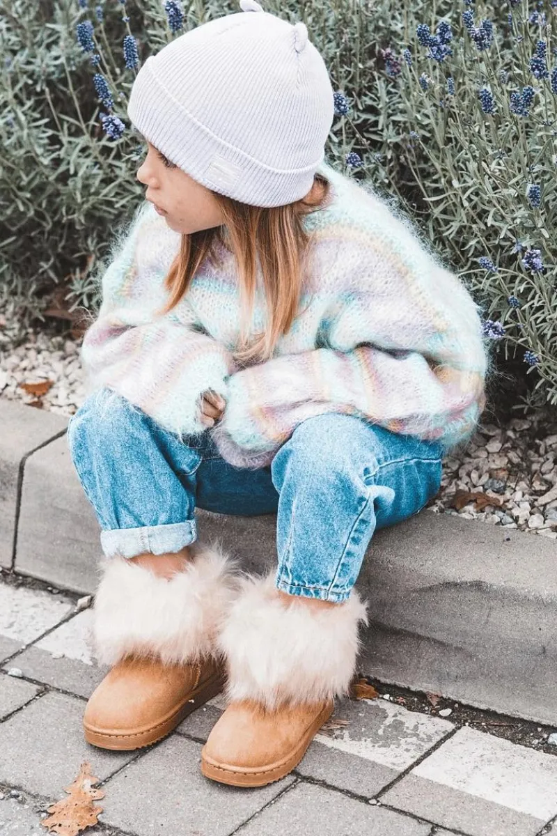 Dziewczęce>Boto Dziecięce Botki Śniegowce Z Futerkiem Jasnobrązowe Ariana