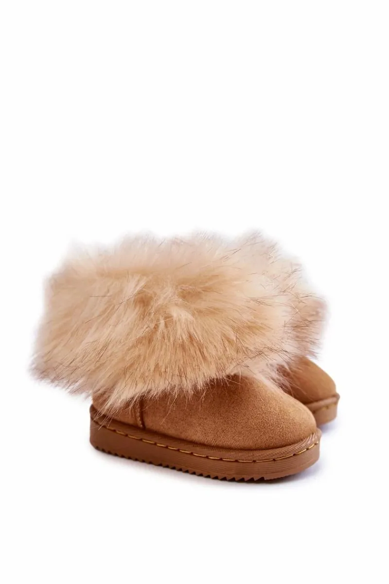 Dziewczęce>Boto Dziecięce Botki Śniegowce Z Futerkiem Jasnobrązowe Ariana