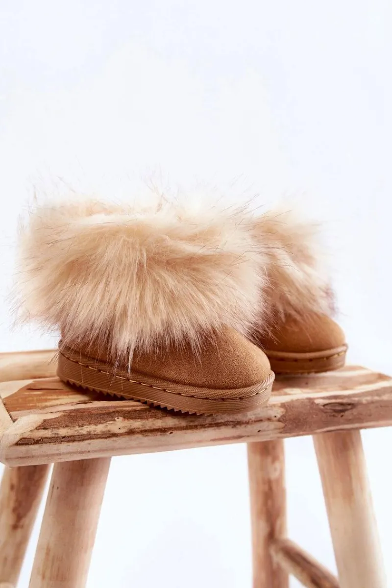 Dziewczęce>Boto Dziecięce Botki Śniegowce Z Futerkiem Jasnobrązowe Ariana