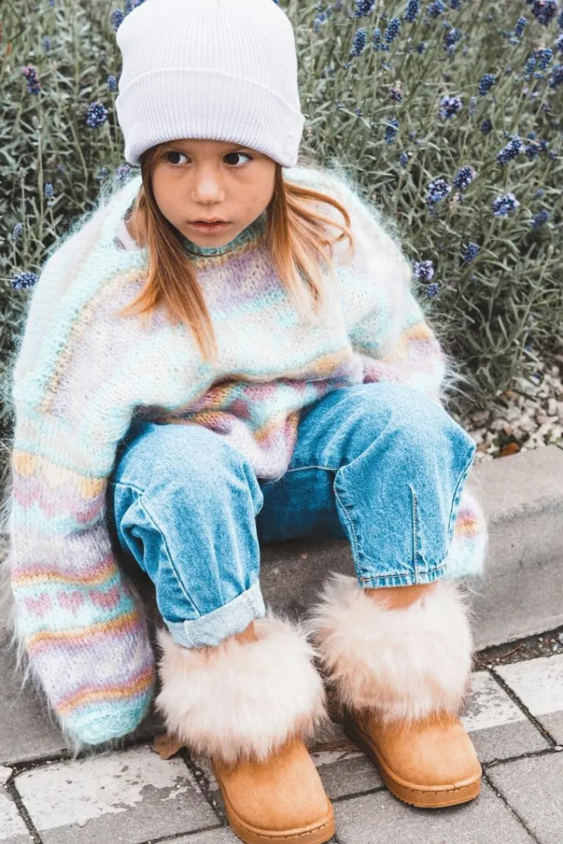 Dziewczęce>Boto Dziecięce Botki Śniegowce Z Futerkiem Jasnobrązowe Ariana