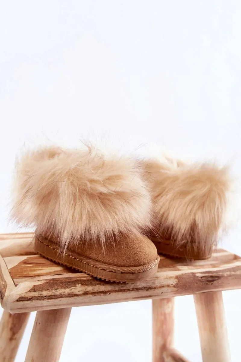 Dziewczęce>Boto Dziecięce Botki Śniegowce Z Futerkiem Jasnobrązowe Ariana