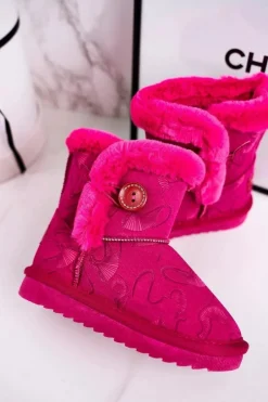 New Dziecięce Botki Śniegowce Z Futerkiem I Guzikiem Fuksja Kawai Dzieci Dziewczęce