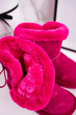 New Dziecięce Botki Śniegowce Z Futerkiem I Guzikiem Fuksja Kawai Dzieci Dziewczęce