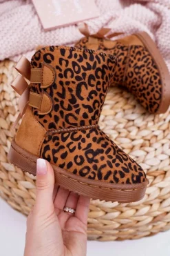 Dziewczęce>Boto Dziecięce Botki Śniegowce Z Futerkiem Leopard Fiona