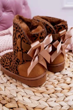 Dziewczęce>Boto Dziecięce Botki Śniegowce Z Futerkiem Leopard Fiona