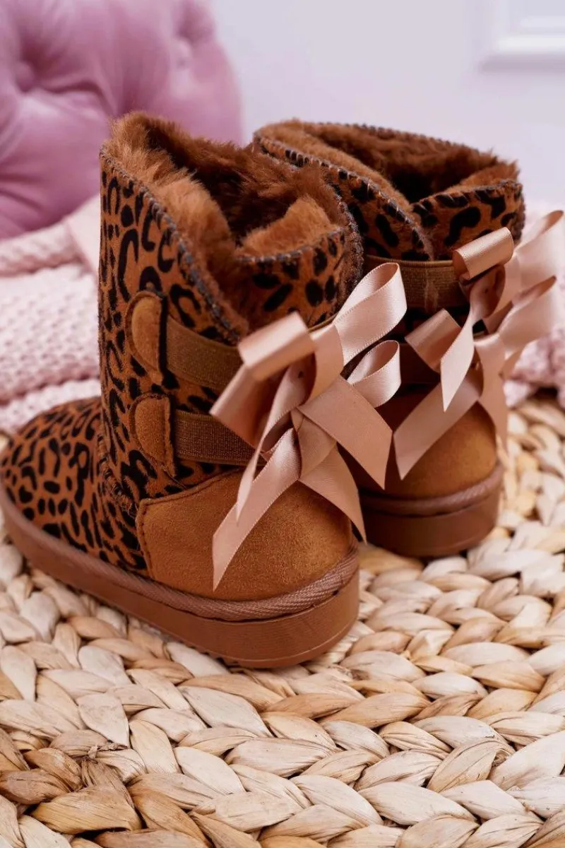 Dziewczęce>Boto Dziecięce Botki Śniegowce Z Futerkiem Leopard Fiona