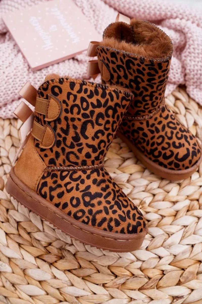 Dziewczęce>Boto Dziecięce Botki Śniegowce Z Futerkiem Leopard Fiona