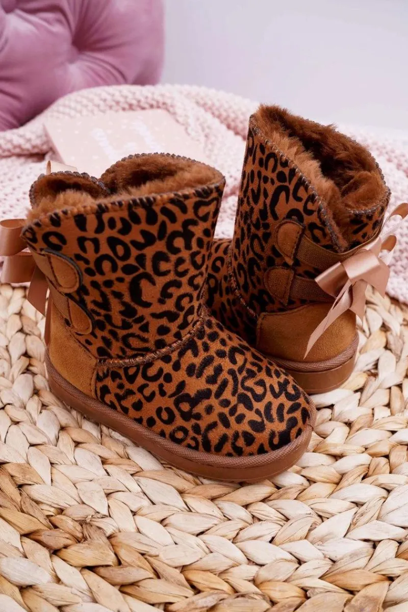 Dziewczęce>Boto Dziecięce Botki Śniegowce Z Futerkiem Leopard Fiona